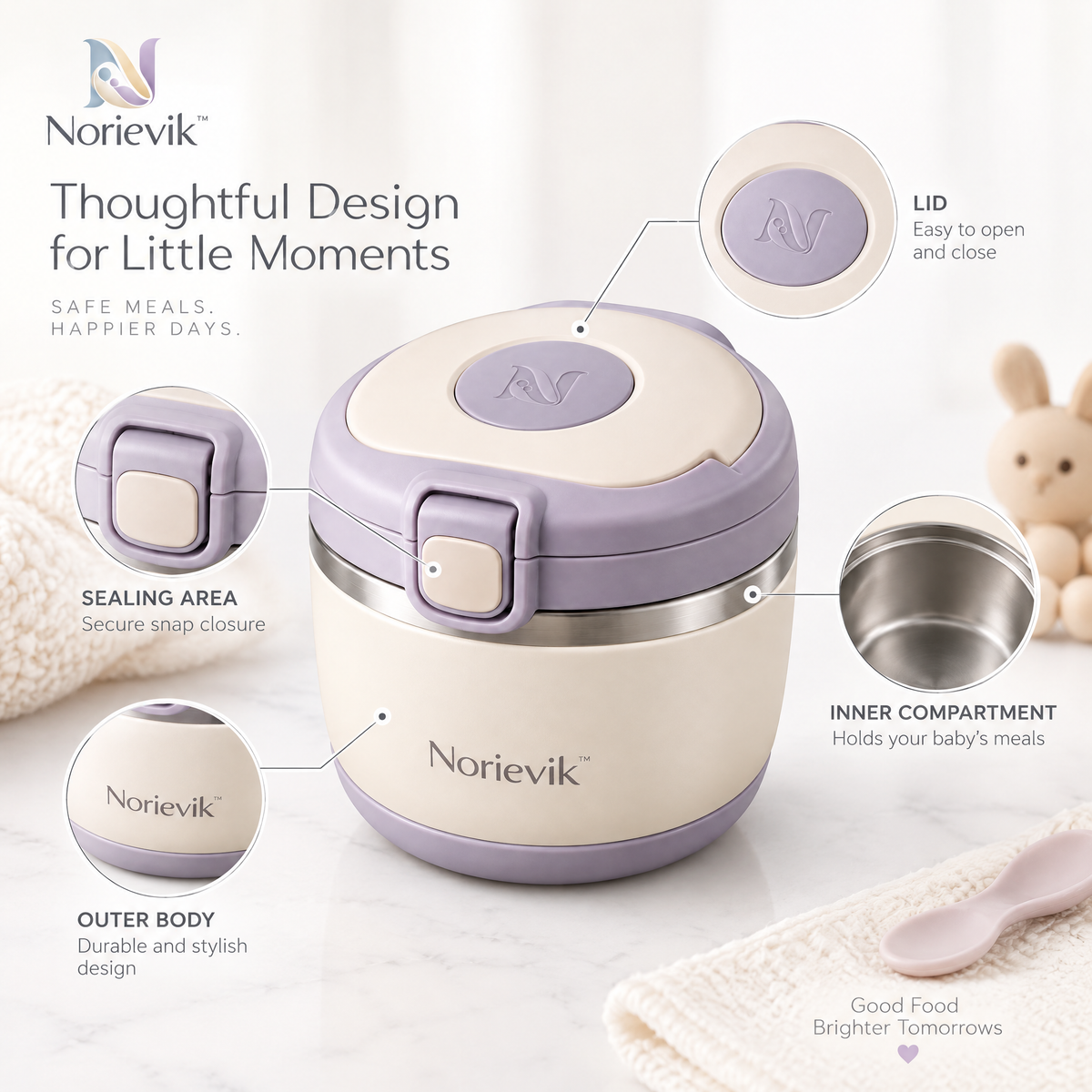 Norievik™ WarmNest Insulated Lunch Box – Portable Thermal Food Container for Kids’ Meals, Snacks, School, Travel & Family Outings