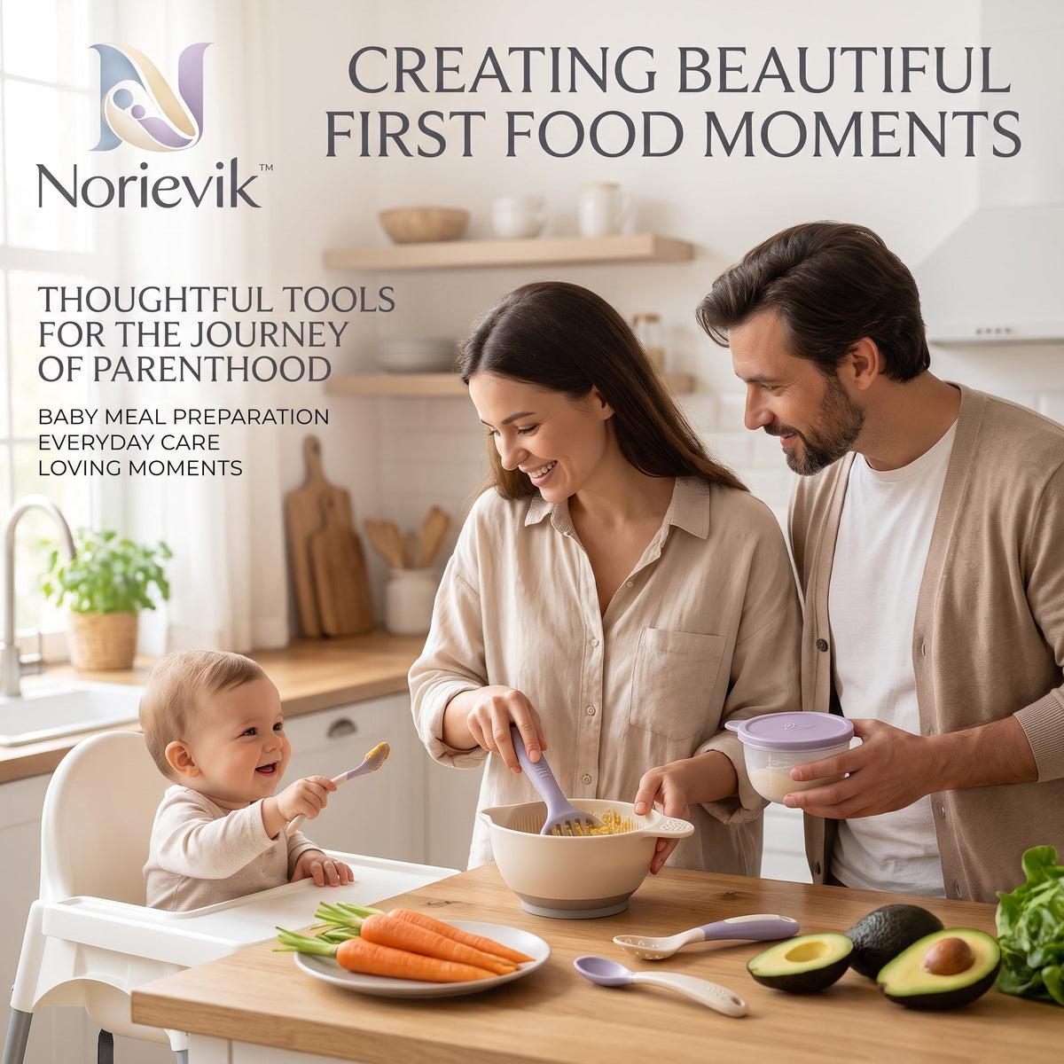 Norievik™ FirstBite Baby Food Prep & Feeding Set – Multi-Purpose Infant Feeding Tools for Mashing, Portioning, Scooping & Early Solid Food Routines