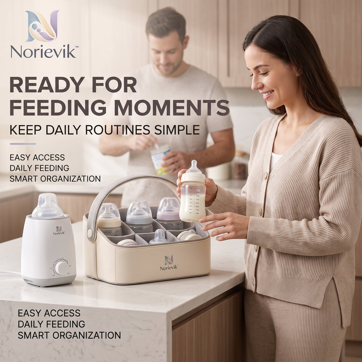 Norievik™ BottleNest Baby Bottle Organizer – Multi-Compartment Countertop Storage Rack for Bottles, Nipples, Caps & Feeding Essentials