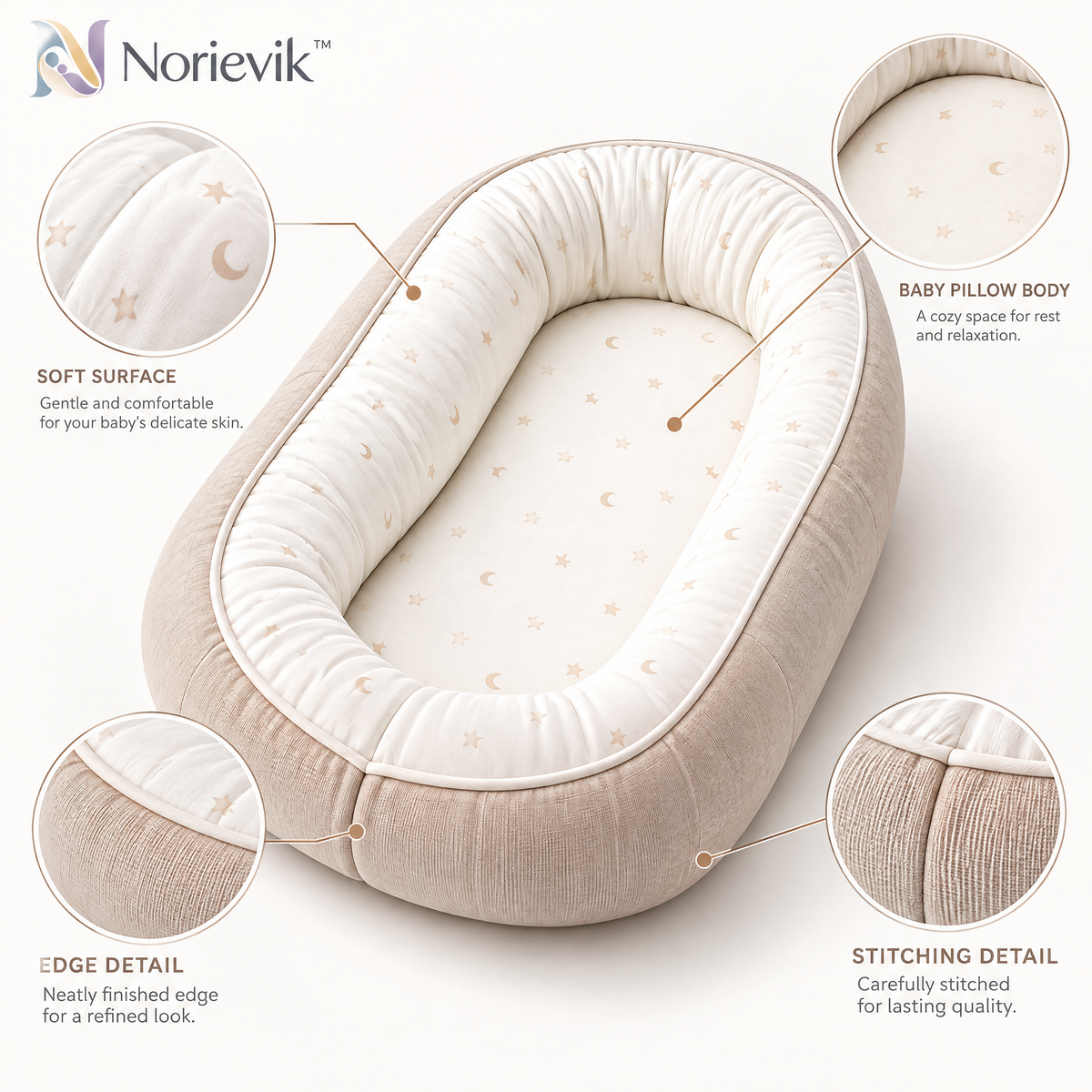 Norievik™ CuddleCloud Baby Support Pillow – Soft Infant Cuddle Cushion for Supervised Lounging, Feeding Support & Everyday Comfort