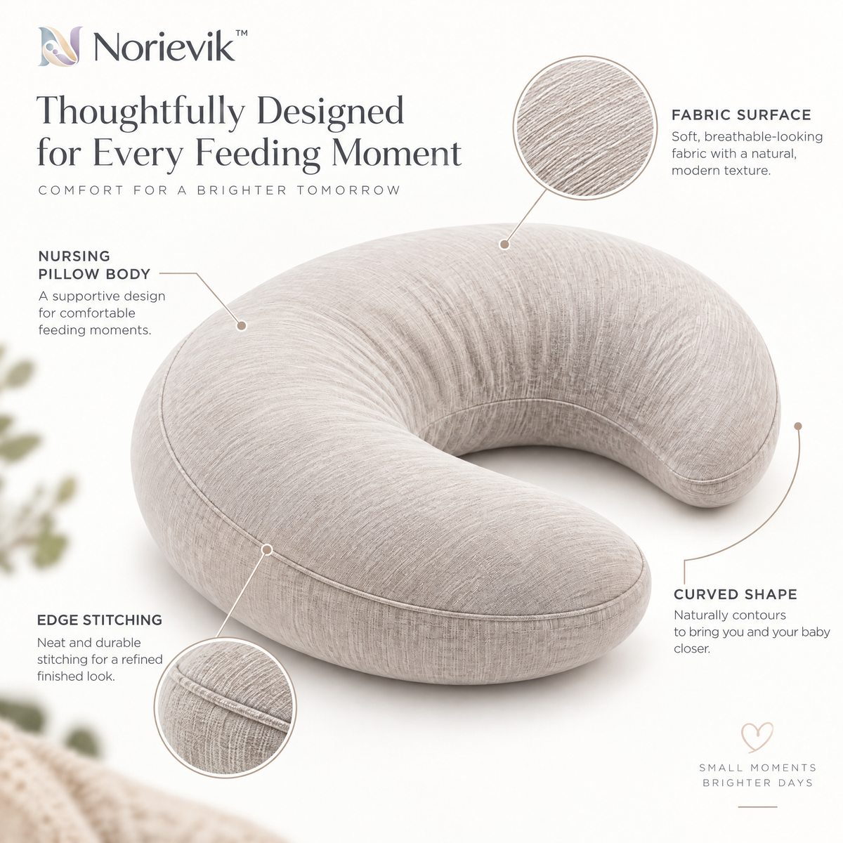 Norievik™ NestEase Nursing Pillow – Ergonomic Feeding Support Cushion for Breastfeeding, Bottle Feeding & Everyday Parent-Baby Comfort