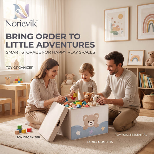 Norievik™ PlayNest Toy Storage Box – Large-Capacity Nursery Organizer for Plush Toys, Building Blocks, Books & Everyday Playroom Storage