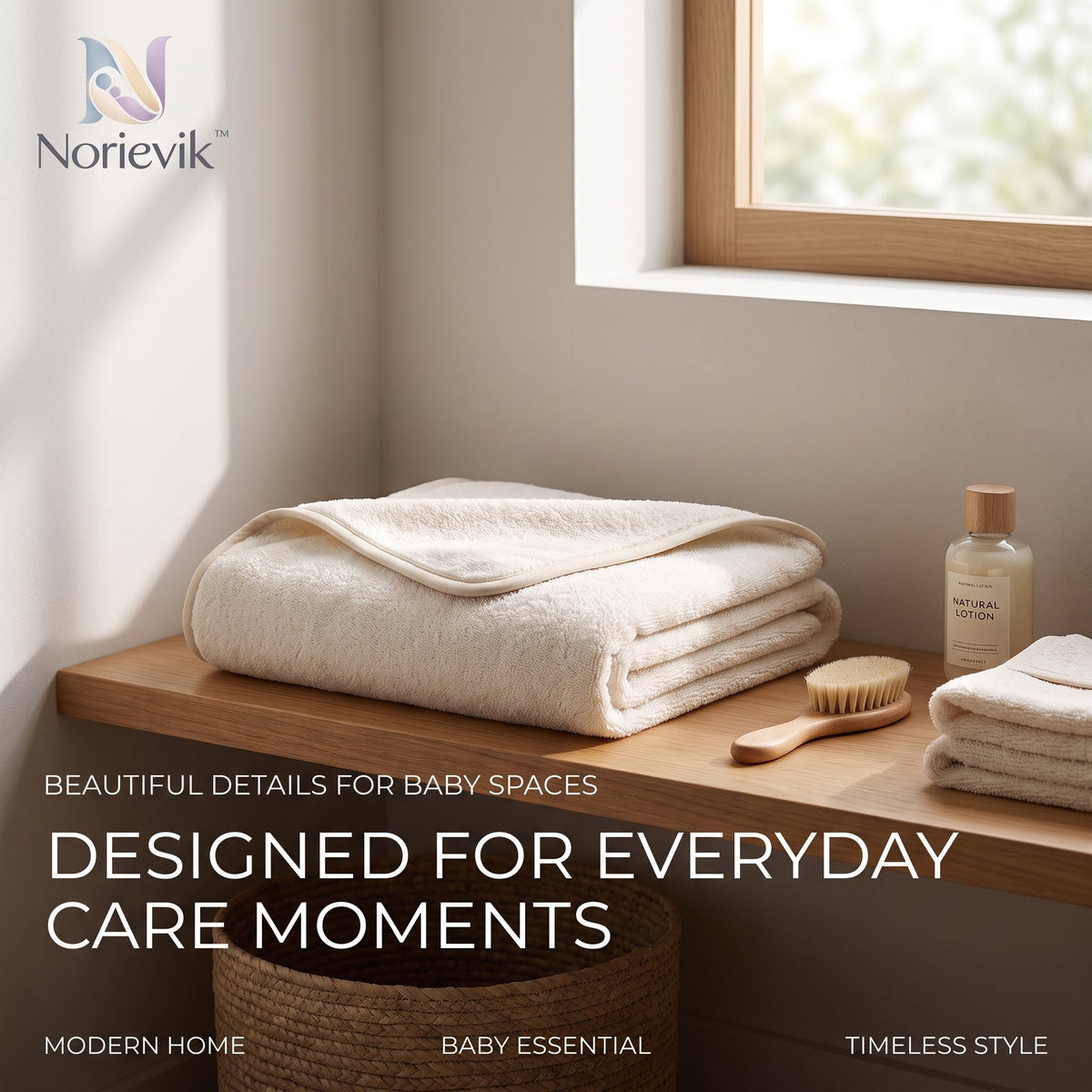 Norievik™ CozyDry Baby Bath Towel – Soft Absorbent Wrap Towel for Bath Time, Swimming, Travel & Everyday Baby Care