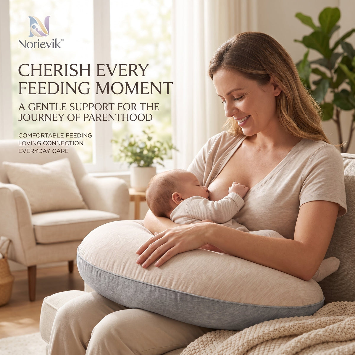 Norievik™ NestEase Nursing Pillow – Ergonomic Feeding Support Cushion for Breastfeeding, Bottle Feeding & Everyday Parent-Baby Comfort