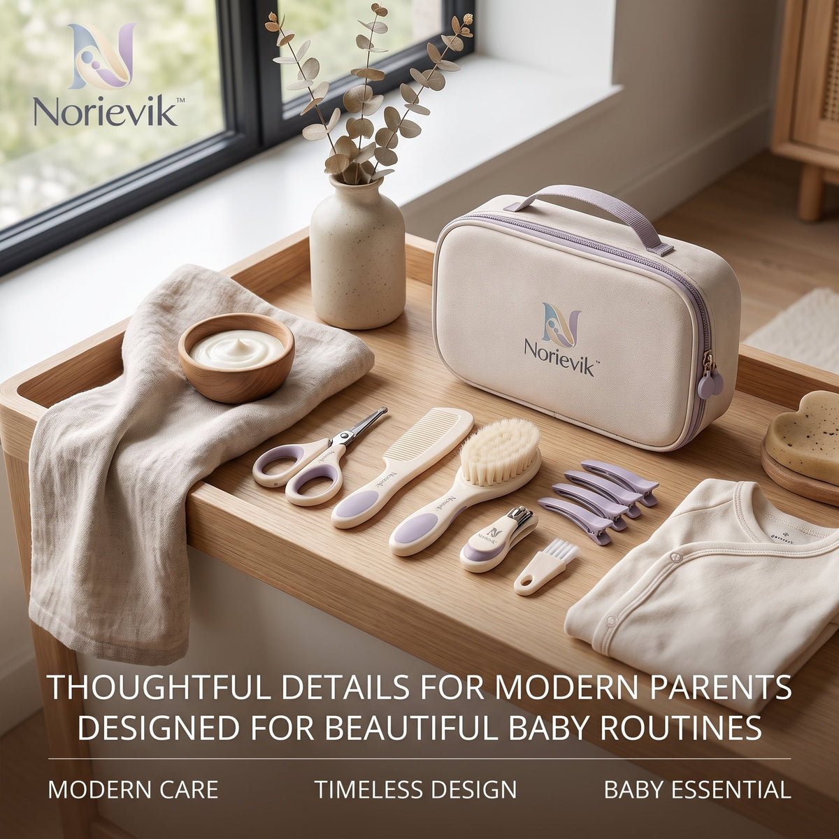 Norievik™ GentleTrim Baby Haircut Kit – Quiet Infant Hair Clipper Set for Safe At-Home Trimming, Grooming & Everyday Hair Care