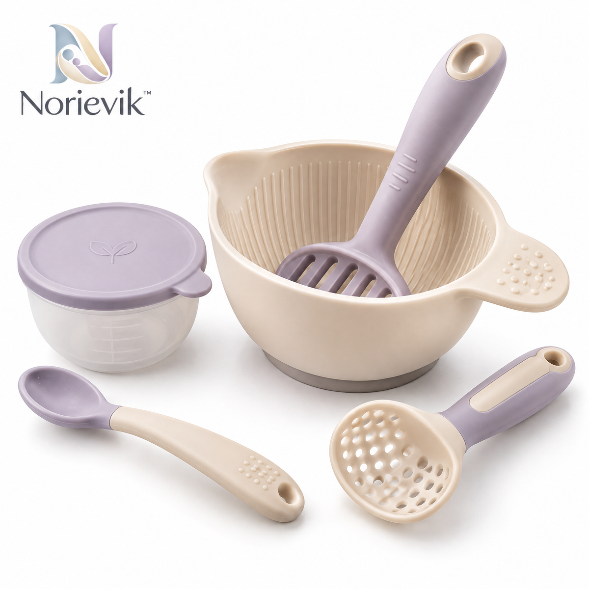 Norievik™ FirstBite Baby Food Prep & Feeding Set – Multi-Purpose Infant Feeding Tools for Mashing, Portioning, Scooping & Early Solid Food Routines